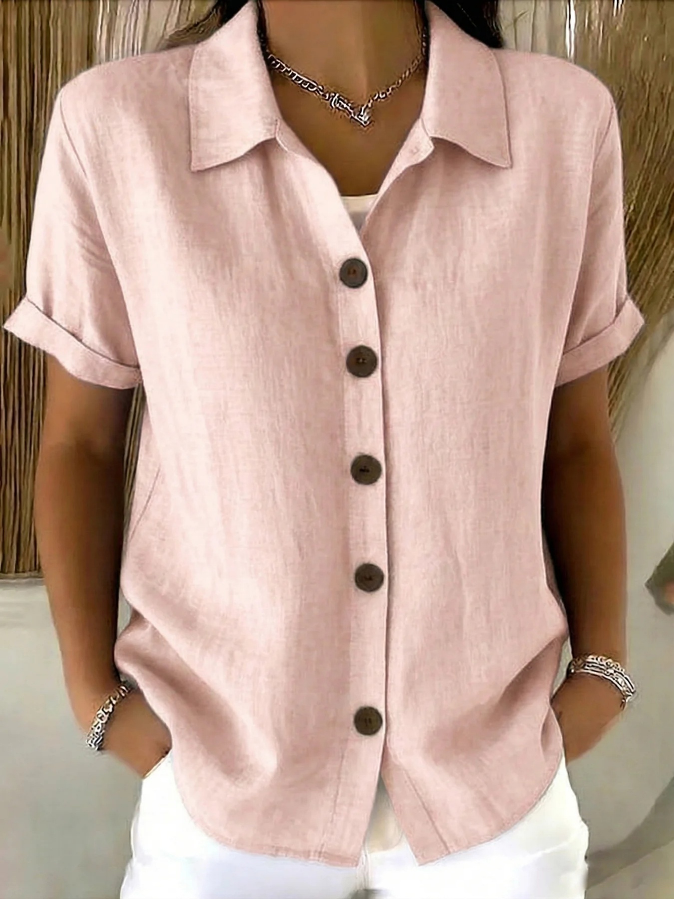 V Neck Collar Blouses - Button up Shirts for Women Short Sleeve Tops - Elegant Outfits Business Casual