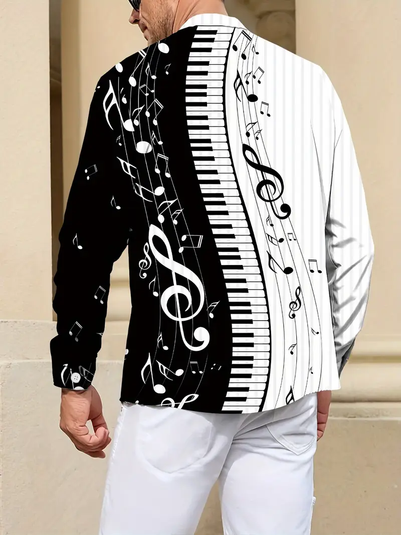 piano dress shirt Men's Linen Fashion Shirts with Piano Keys Print