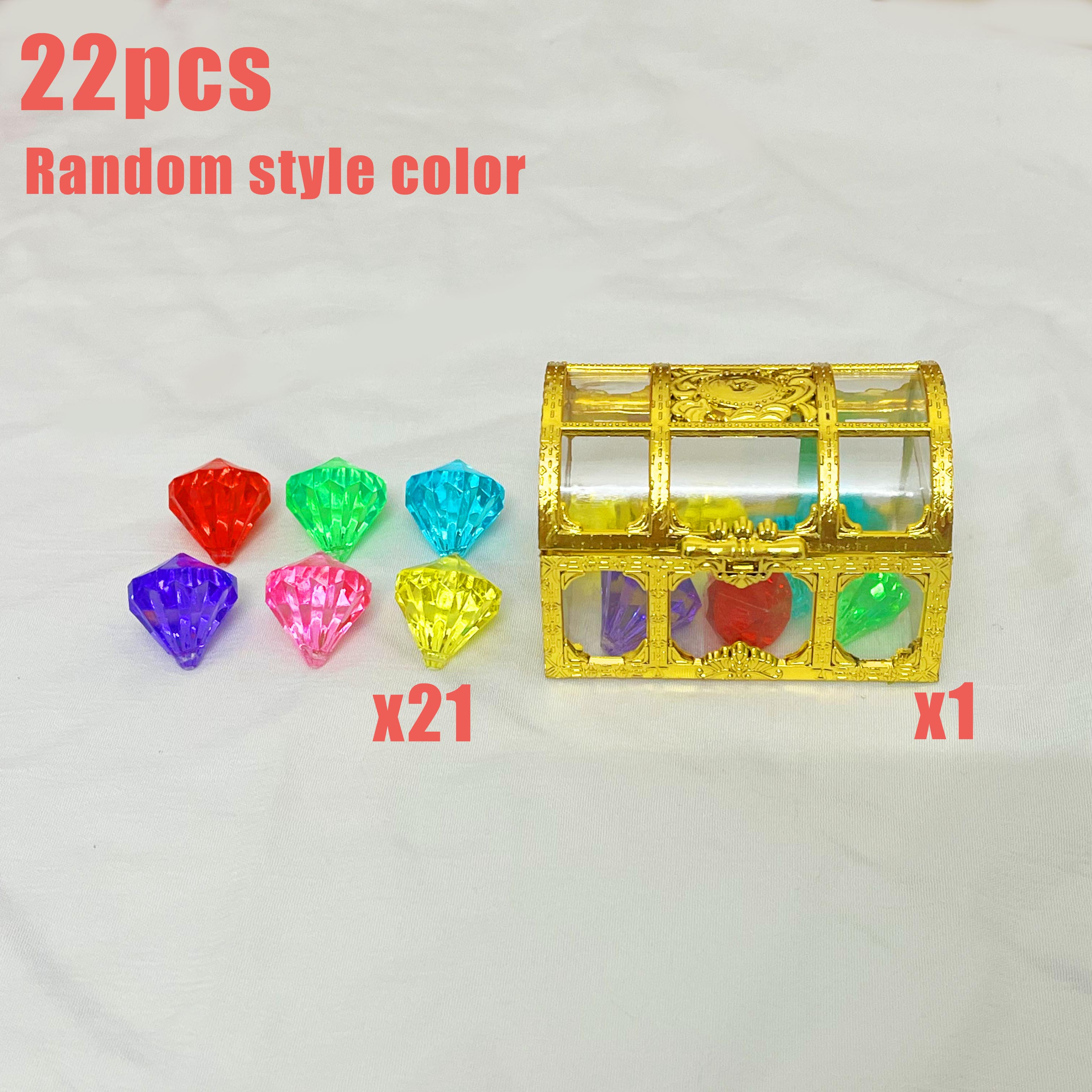 TEMU 22pcs Acrylic Gem And Plastic , Containing A Box And 21 Openwork Diamonds Of Random Colors, Is The Gift For Children Aged 3 And Up. It Can Be