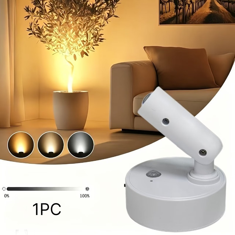 TEMU 1 Usb Rechargeable Magnetic Wall-mounted Led Spotlight With 350° Rotation, Three-color Dimming, Motion Sensor, And No-drill Installation.