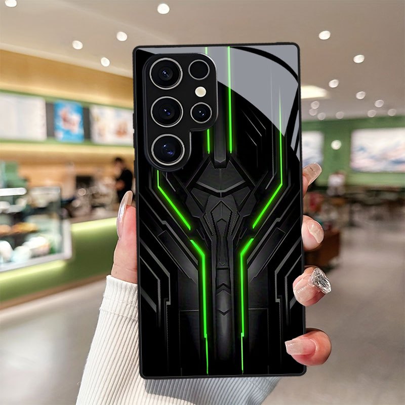 TEMU Phone Case - Futuristic Black Glowing Lines Pattern Phone Case For Galaxy