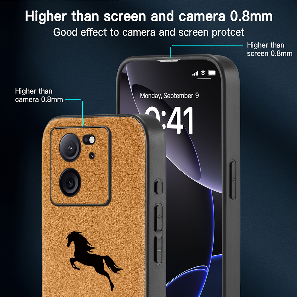 غطاء هاتف فاخر من الجلد الصناعي لـ xiaomi 15/15pro/14t pro/14/13t/13lite/12x/12 /12t/12 /11i/11x واقي، عالي الجودة، حصان جاري