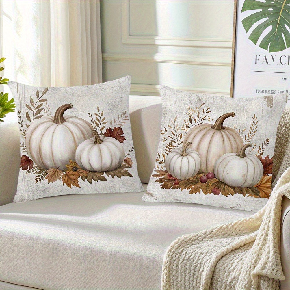 TEMU 2pcs Farmhouse Autumn Pumpkin Pillow Covers With Comfortable Earth- Leaf Retro Background, Zipper Closure For Bedroom, Patio, Sofa, Living Room