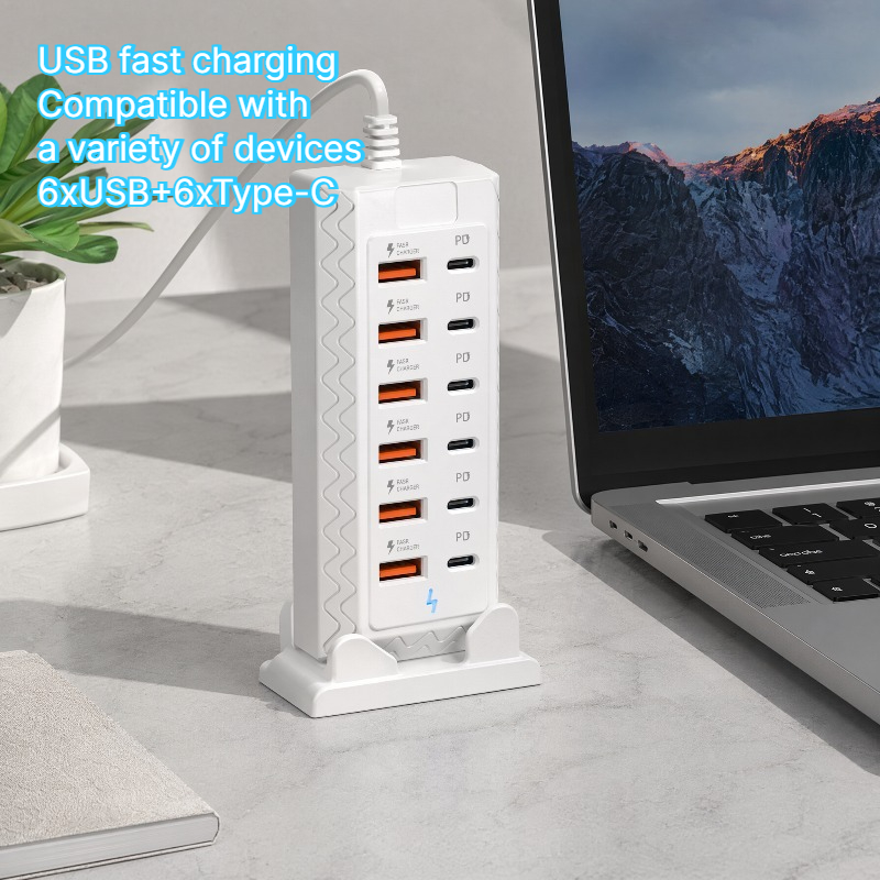 TEMU Stazione di ricarica rapida USB a 12 porte, 6 porte di ricarica rapida USB-A e 6 porte di ricarica Type-C PD, di ricarica multi-dispositivo,