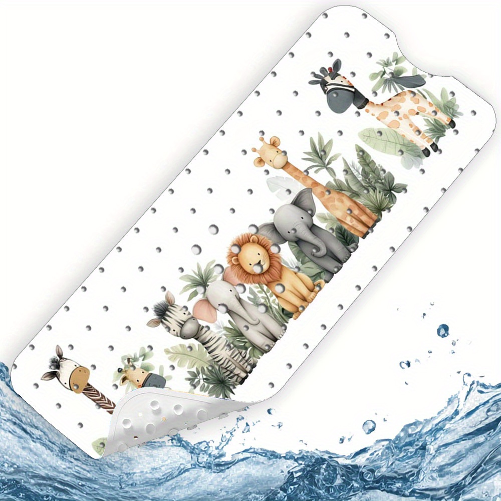 Image of And Adult's Bathtub Mat Featuring Animals, In A Of Colors, With An Adorable Design Of Animals And Jungle Foliage, Perfect For Family Bathrooms