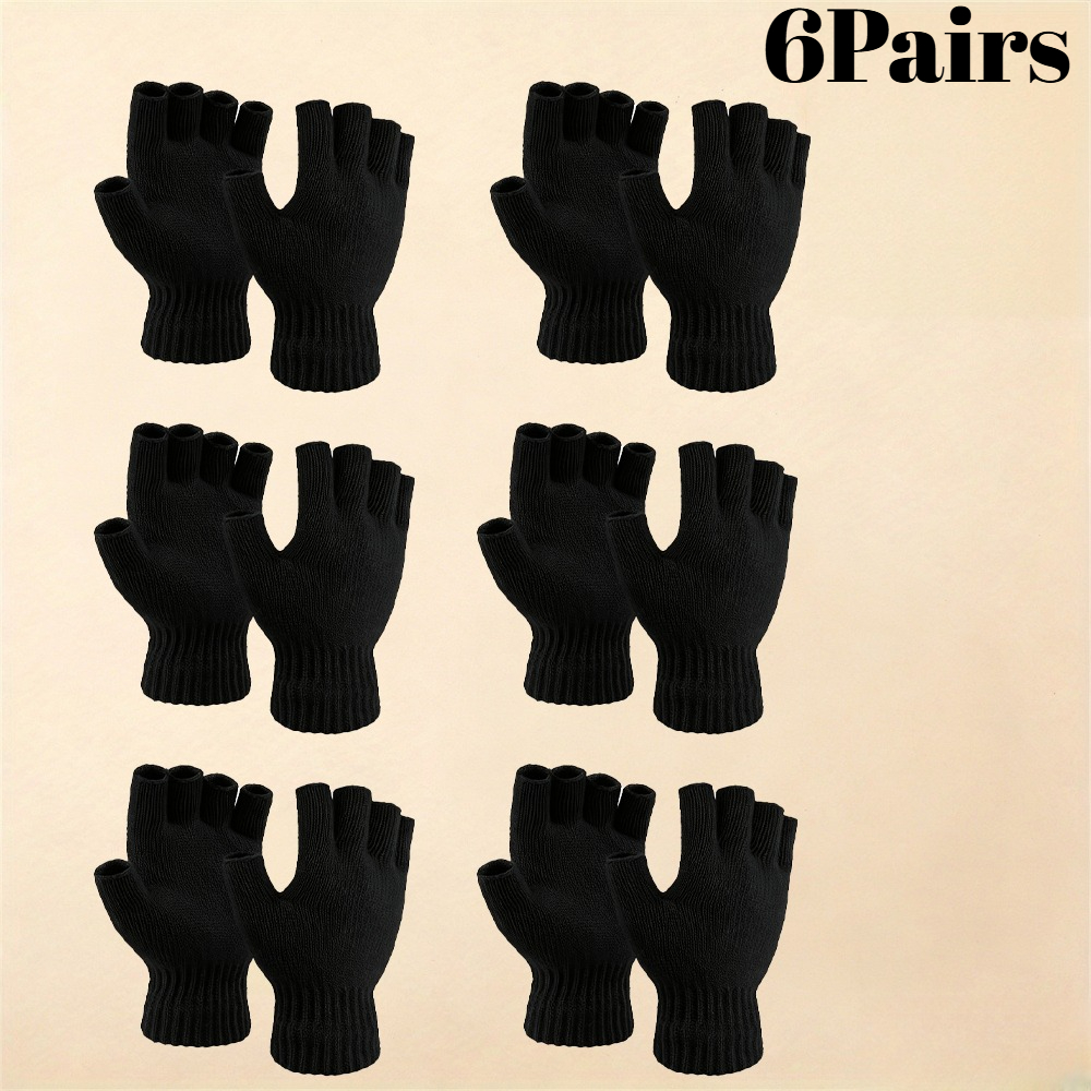 TEMU 6 Paires de Gants Demi-Doigts pour Adultes, Gants Chauds Unisexe, Design Élégant, Parfaits pour Froid