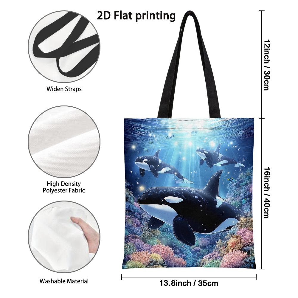 TEMU 1pc Tote Bag Suitable For Beach, Grocery & Daily Use - Double-sided Colorful Print Reusable Bag, Durable Polyester With Hot Transfer Design,