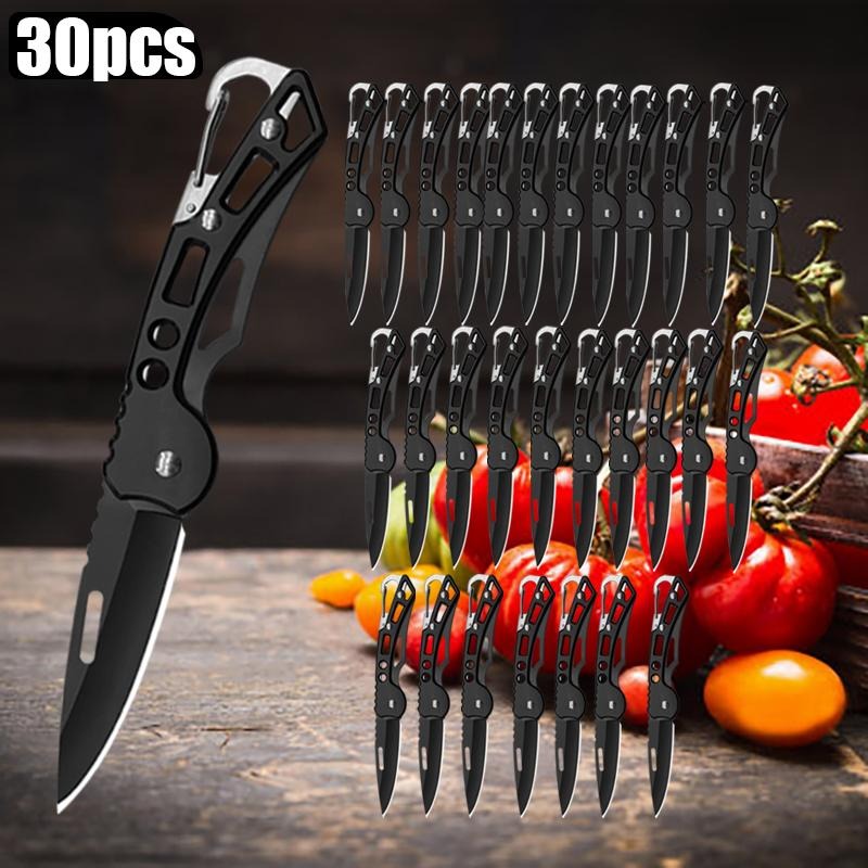 TEMU 30pcs Set Of Versatile Black Knives For Cutting Fruits, Boning, Butchering, Camping, And Outdoor Bbqs, Including A Small Utility Knife And A Stainless Steel Folding Meat