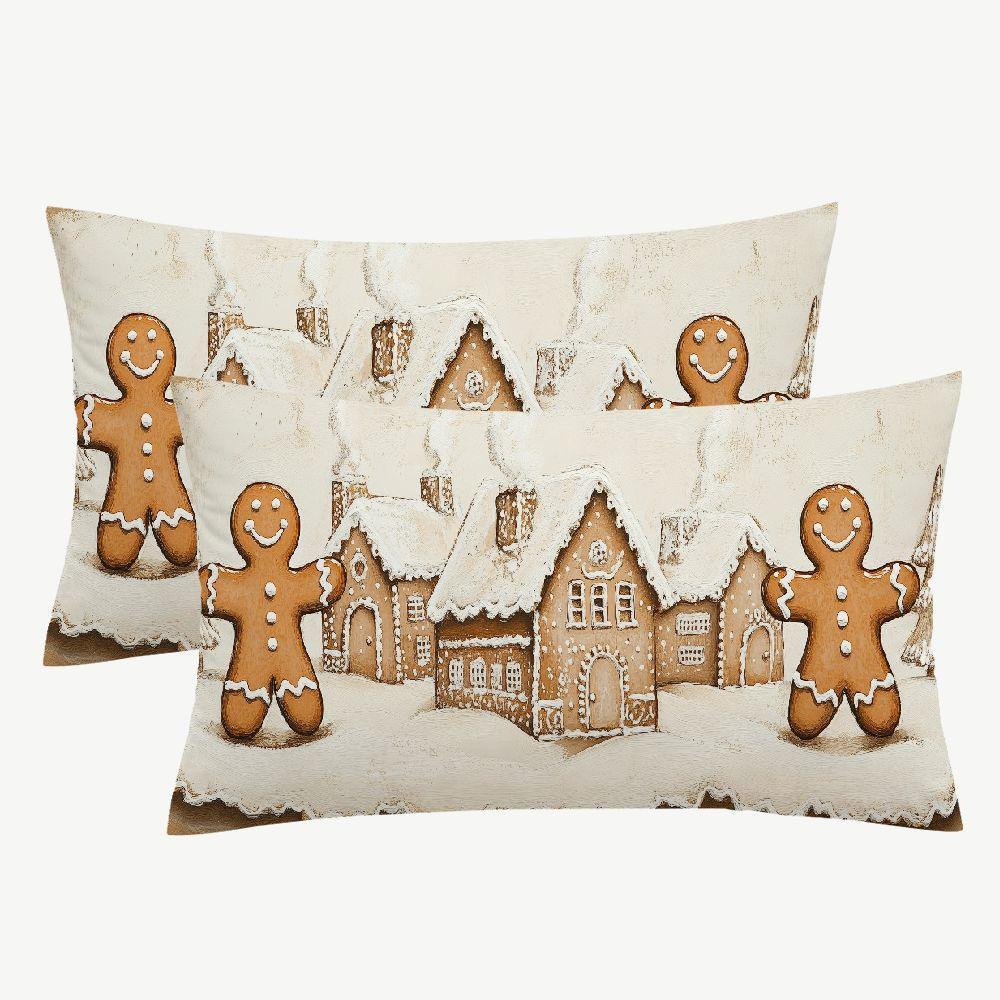 

2pcs Gingerbread Man Christmas Pillow Cover 12x20 Inch Short Plush Pillow Case Decorations For Home Sofa For Home And Office Decor