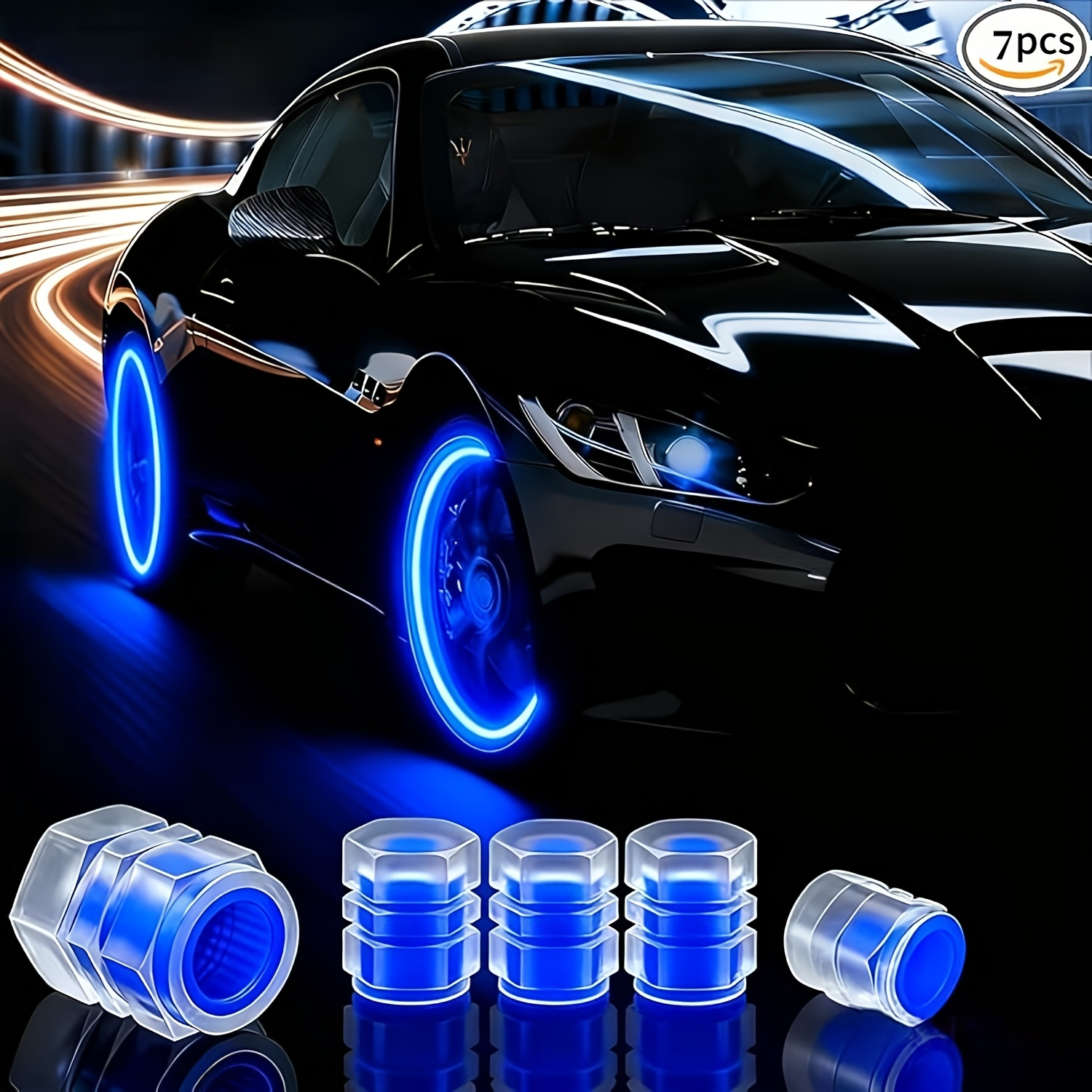 TEMU 7pcs Set Of -the-dark Tire Valve Caps, Made Of Durable Material, A Cool Car Gift Suitable For Cars, Suvs, Bicycles, Motorcycles, And Trucks,