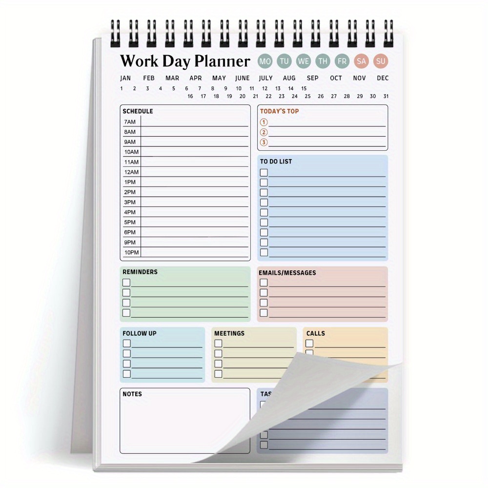 TEMU 1pc Work Day Planner & Organizer - Spiral Bound Daily Productivity Planner Notebook With Monthly & Weekly Layouts, To-do List, Task Tracking, ,