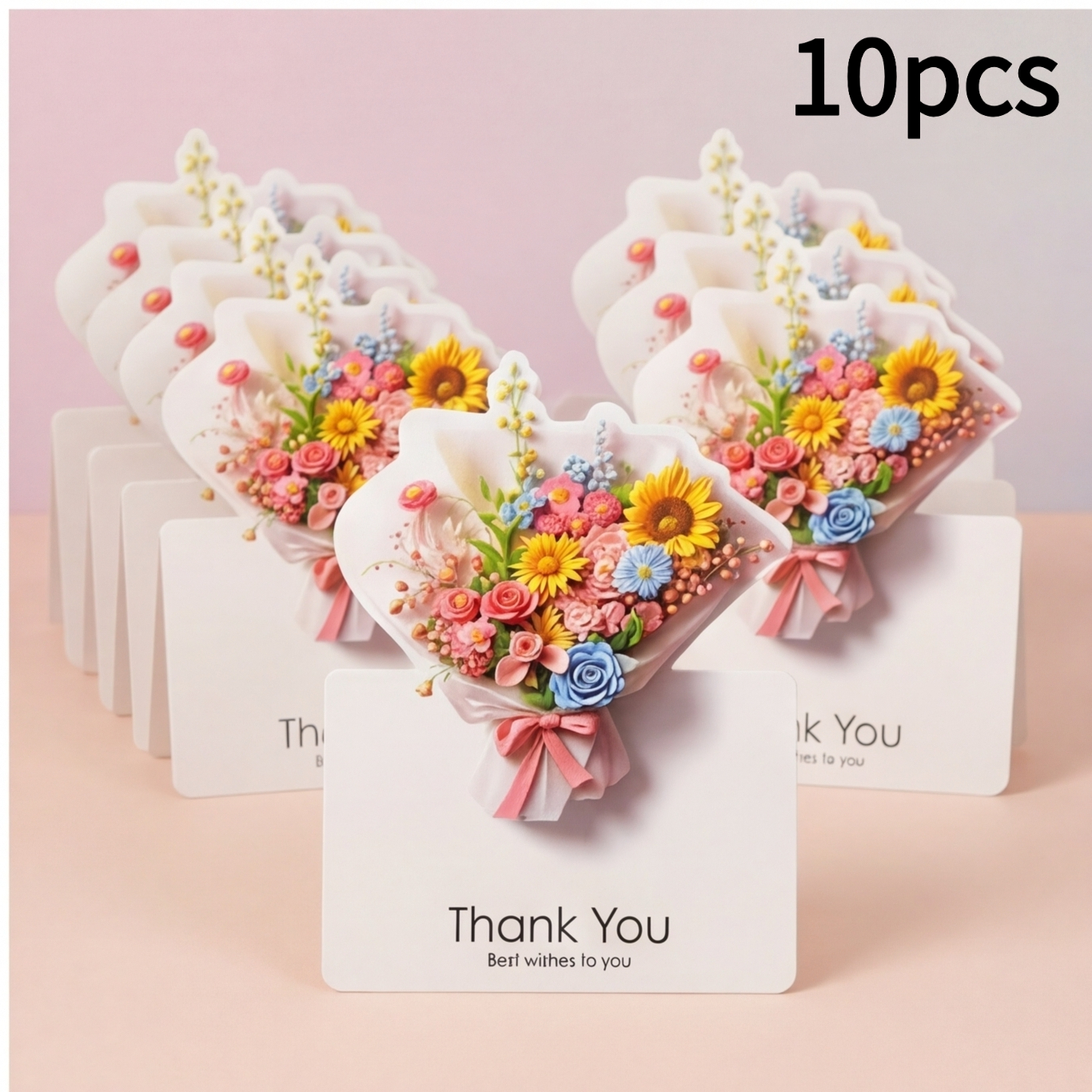 TEMU 10pcs Flower Gift Picture Series Greeting Cards Foldable Message Birthday Cards With "thank You" Card, Foldable Birthday Card Gift For And