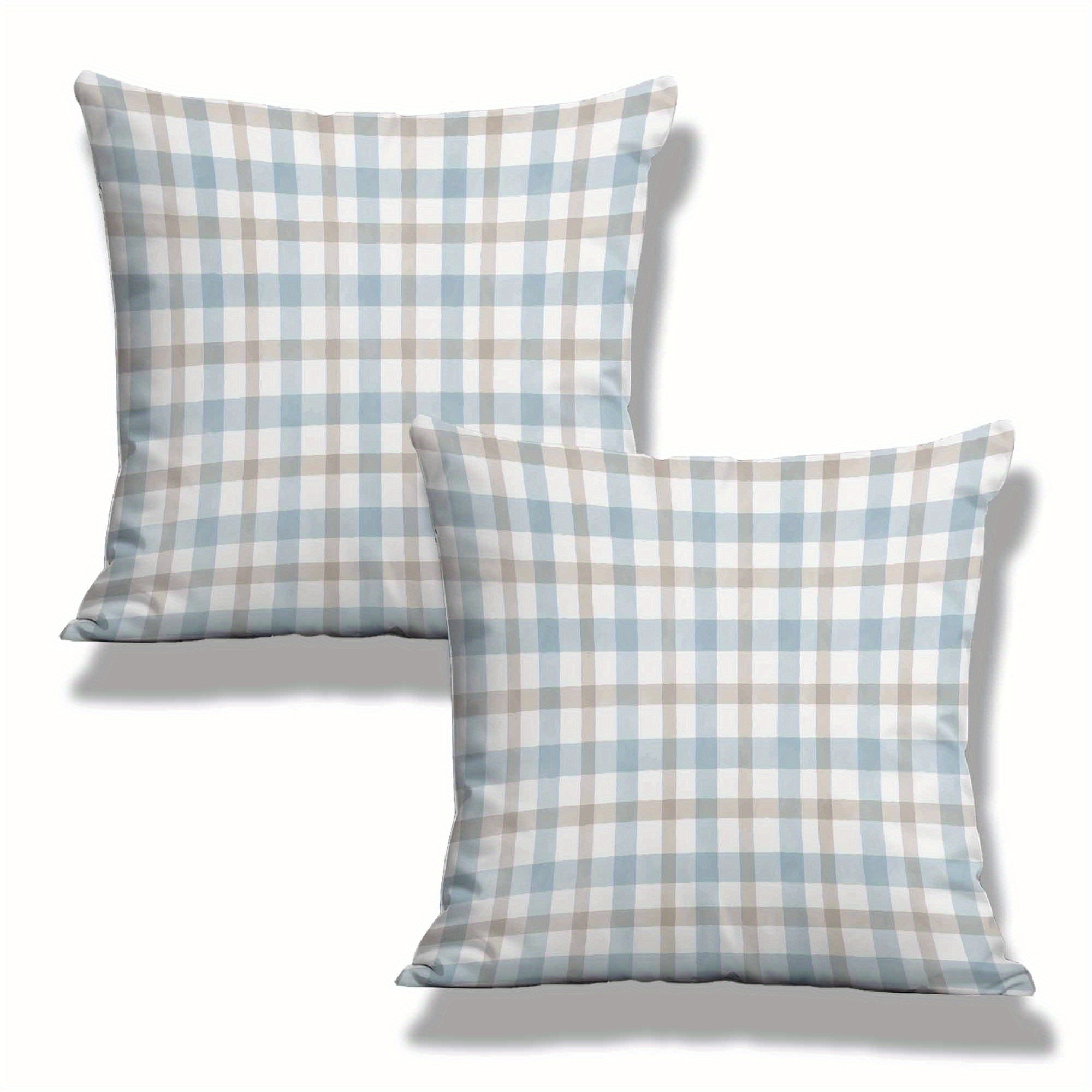 TEMU Set Of Pillow Covers In Light Blue And Beige Checkered Design, Perfect For Home Sofa Decor, Holiday Embellishments, And Cushion Covers (pillow