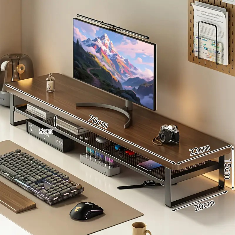 Modern Monitor Riser Stand with Easy-Pull Drawer & Multi-Color Options - 27.56x8.66inch Iron Frame Desktop Organizer, Sleek Minimalist Design for Home Office, Gaming Setup, Durable Metal Construction, Home Office Accessory, Minimalist Desk Accessory, Sturdy Construction