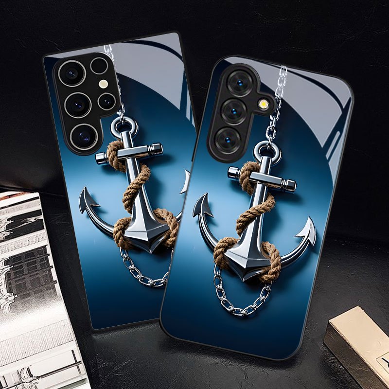 Etui za telefon - Srebrn vrvasti sidr, navtični stil, vzorec za avanture, primeren za Samsung Galaxy S9+/S10/S20+/S20 Ultra/S21 5G/S21+/S22/S23
