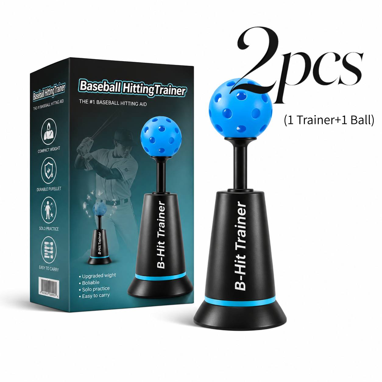 TEMU Baseball Batting Trainer Set- 2pcs(1 1 Ball)/ 4pcs(1 3 Balls) Options- Swing Without Pitcher, Durable Pp, Improves Accuracy& Power, Backyard,