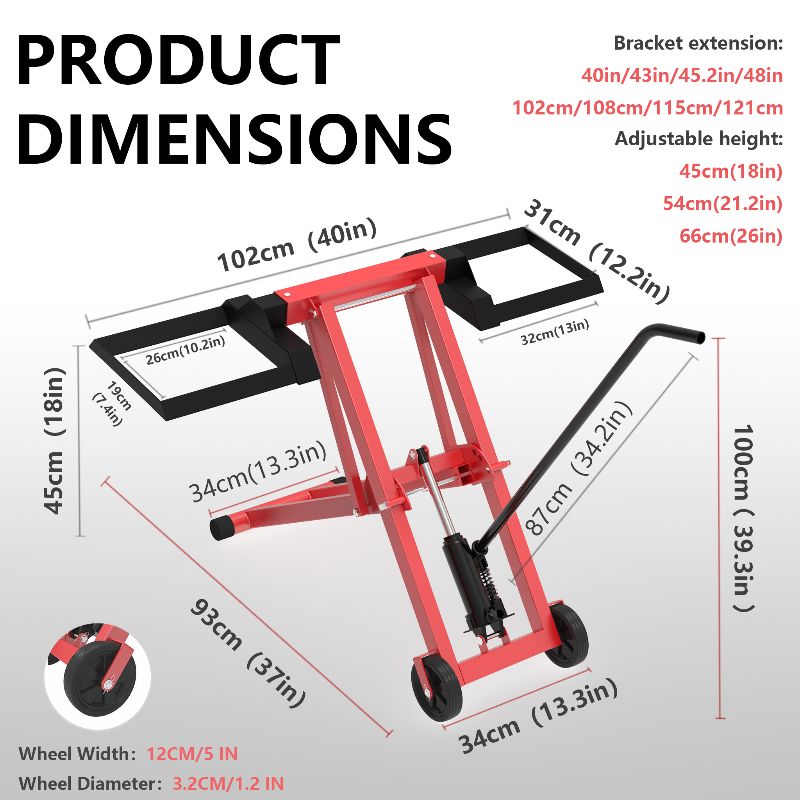 TEMU Lawn Tractor Engine Device, 3-way Height Adjustable, 227kg Load Capacity, , 12cm Pvc Wheels, Aid For Ride-on Mowers And Lawn Mowers, Black red