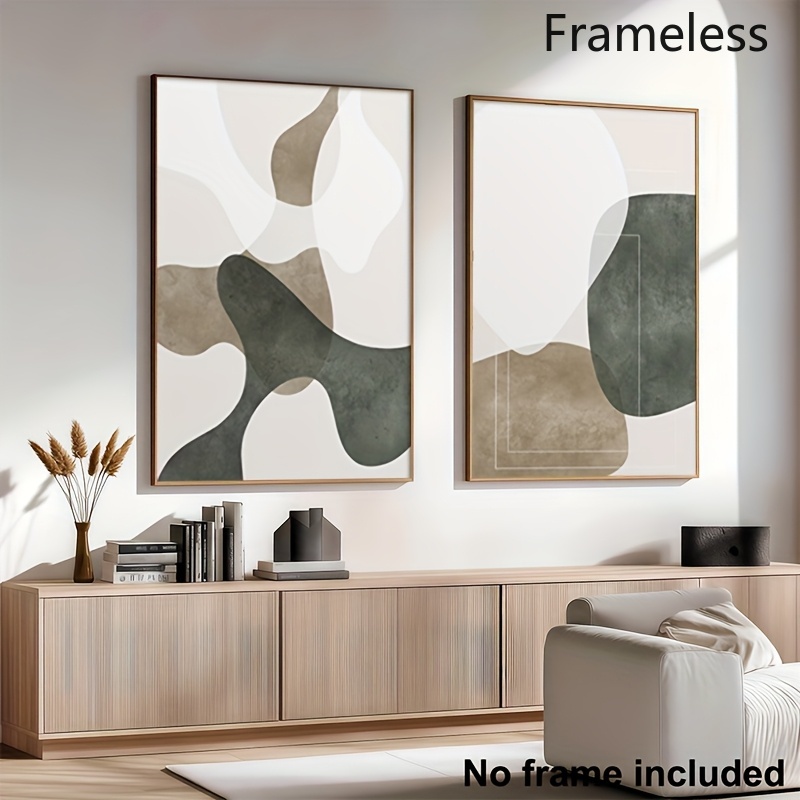 TEMU 2D, 2 piezas, artísticas en sin 2D, Juego de dos cuadros decorativos - de pared abstracto Japandi en verde y beige minimalista para decoración