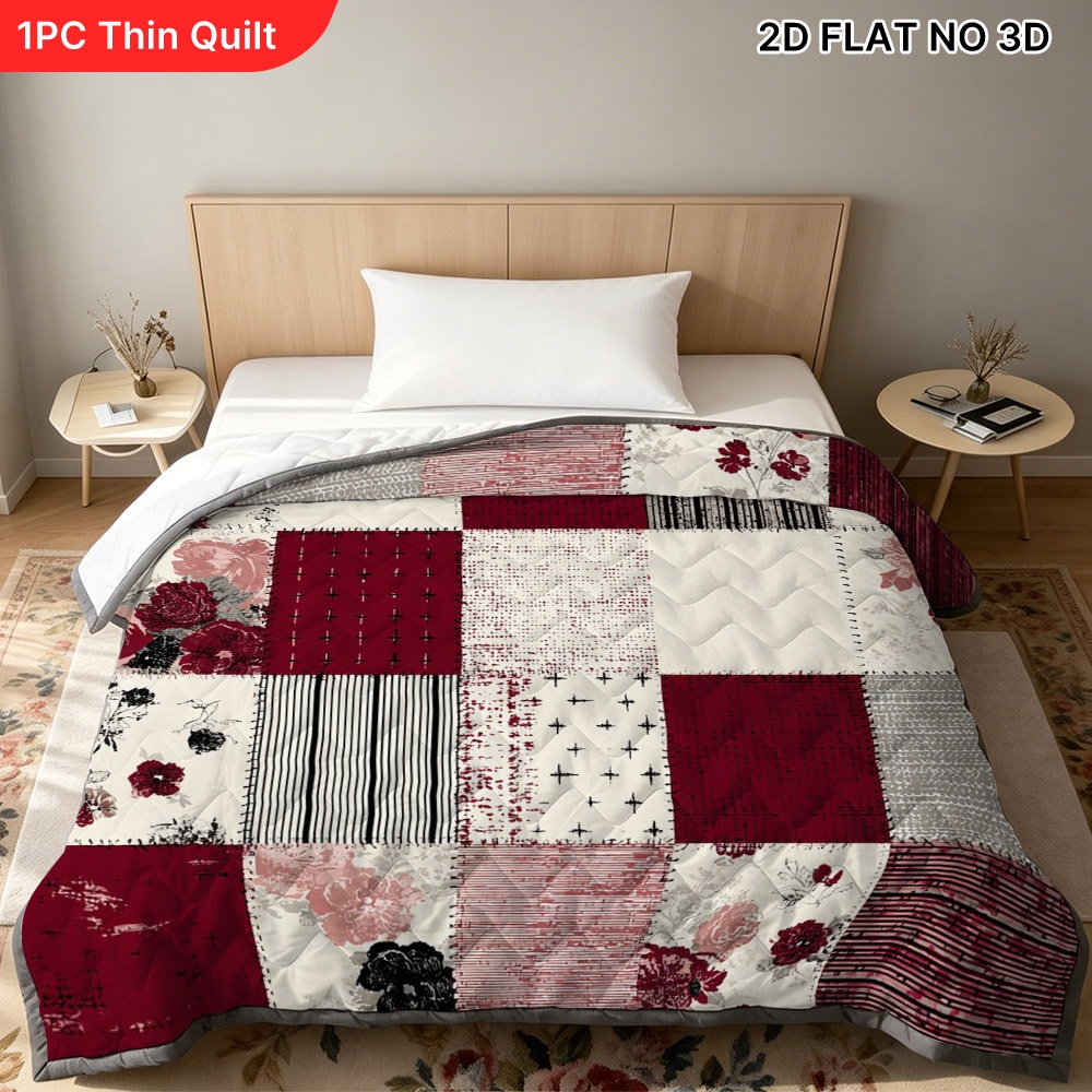 TEMU (2d Flat) 1pc Cooling Summer Quilt Burgundy Rose -friendly Thin And Lightweight For Men/women - Ideal For Master Bedrooms Or Guest Rooms For