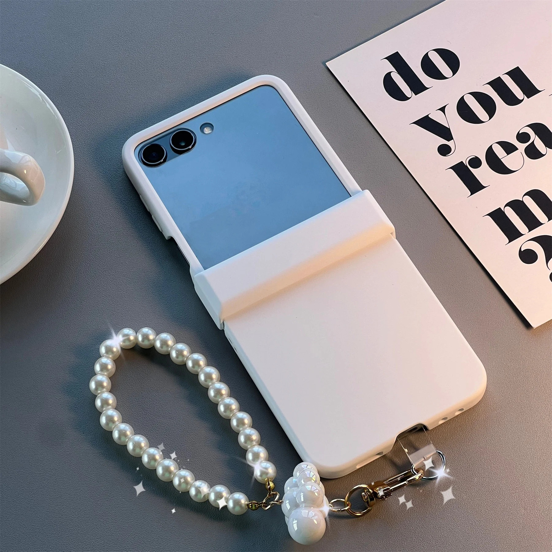 TEMU Phone Case - Korean Minimalist Luxury Pendant Pearl Phone Case Suitable For Galaxy Z Flip8 Flip6 5 Zflip5 Flip7fe Cover
