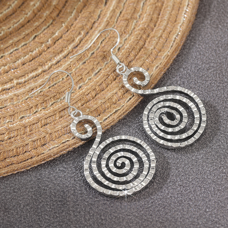 Women's Vintage Copper Silvery Textured Spiral Earrings
