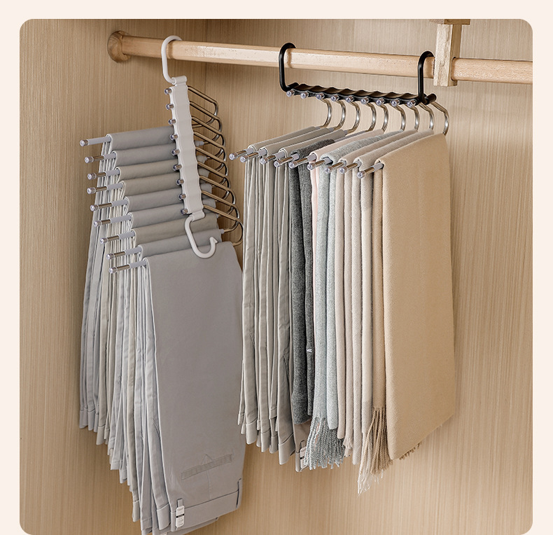 stainless steel folding trouser hanger multi functional multi layer trouser hanger   seamless trouser hanger wardrobe storage hanger details 5