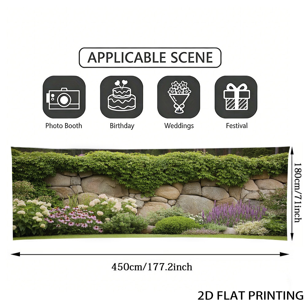 TEMU (2d Flat) 1pc Summer Garden Stone Wall Garage Door Banner, , Polyester Fiber, Suitable For Patio Decoration, Poolside Screening, Wedding, Garage