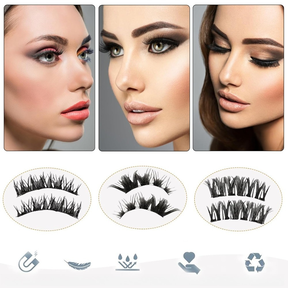 Image of 6 Pairs Magnetic Eyelashes Natural Look Magnetic Eyelashes Without Eyeliner To Without Glue Magnetic Eyelashes With Pliers Magnetic Eyelashes Reusable Magnetic Eyeashes Set For Makeup Party