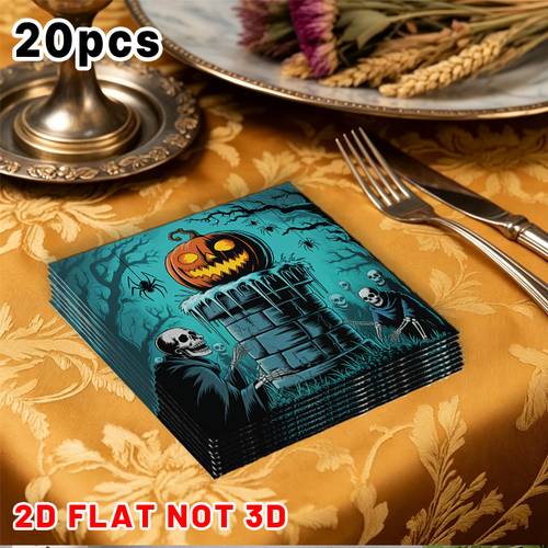 20pcs Spooky Halloween & Multi-Occasion Jack-O-Lantern Napkins & Hand Towels Suitable for Parties, Weddings, Birthdays, Restaurants - Multi- Paper Serviettes for Picnic, Coffee Shop, for and Commercial Decorations, 2D Flat