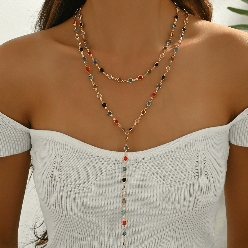 2pcs Bohemian Candy-Colored Double-Layer Adjustable Y-Style Necklace