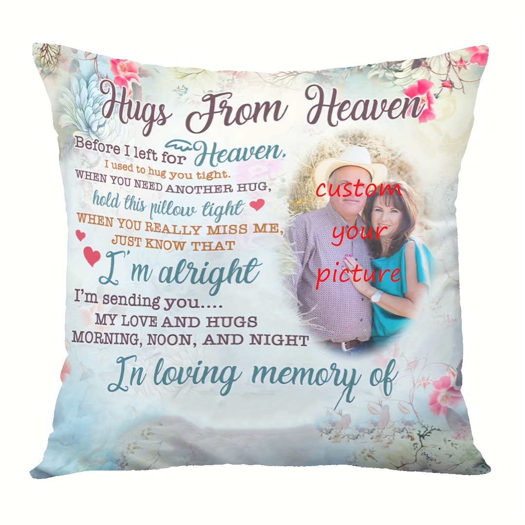 TEMU Customized Memorial Pillow- Personalized Photos And Text, Remembrance Gift, 18x18inch(45x 45cm) Soft And Comfortable Cushion Cover With Zipper