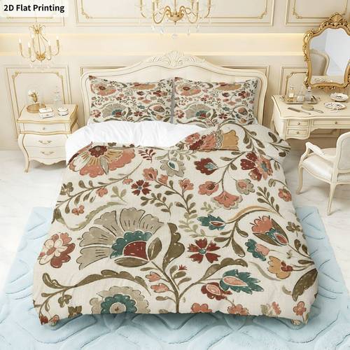 3pcs bohemian bedspread cover vintage floral duvet pillowcases suitable for decoration soft breathable bedding with zipper closure rustic bed sheets for use in bedroom guestroom