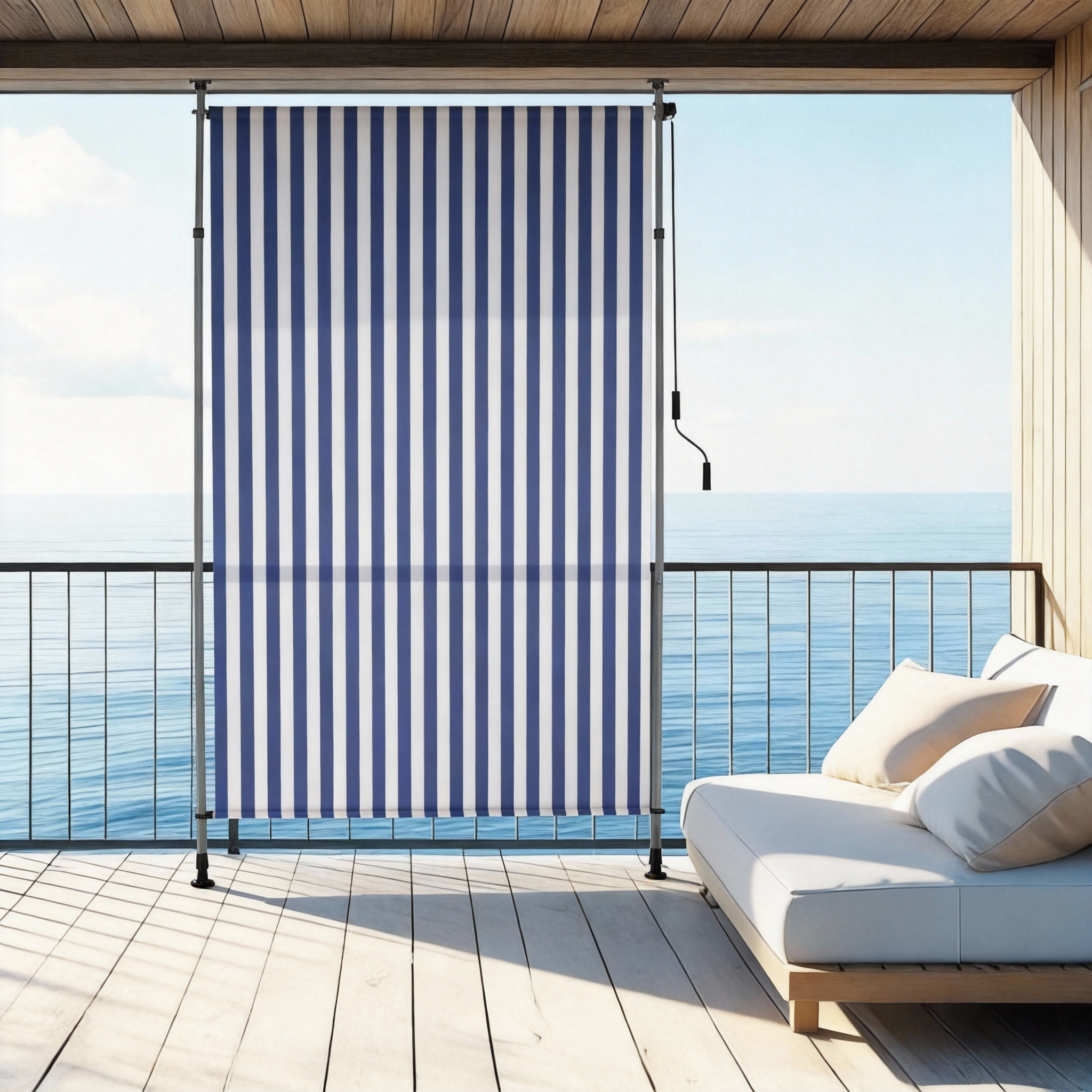 vertik�ln� mark�za na balkon 100/120/150/200 cm x 310 cm, slune�n� s up�n�n�m pro venkovn� pou�it� bez vrt�n�, roz�i�iteln� a nepr�hledn�, vertik�ln� roleta s ru�n� klikou, ochrana proti v�tru a slunci pro terasu a zahradu, �ed�/pruhovan� 0