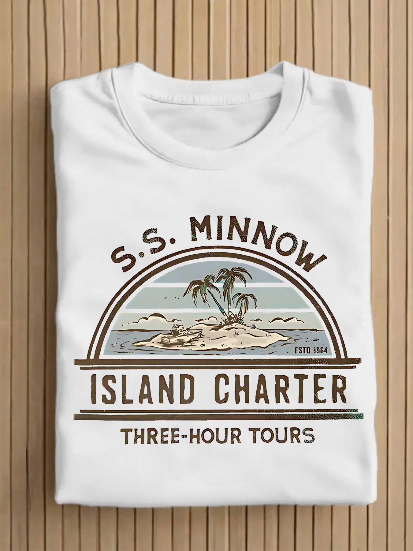 vintage ss minnow island rental pattern mens t shirt with three hour tour   1964 print retro     design casual crew neck summer short sleeve a must have for beach and   plus size