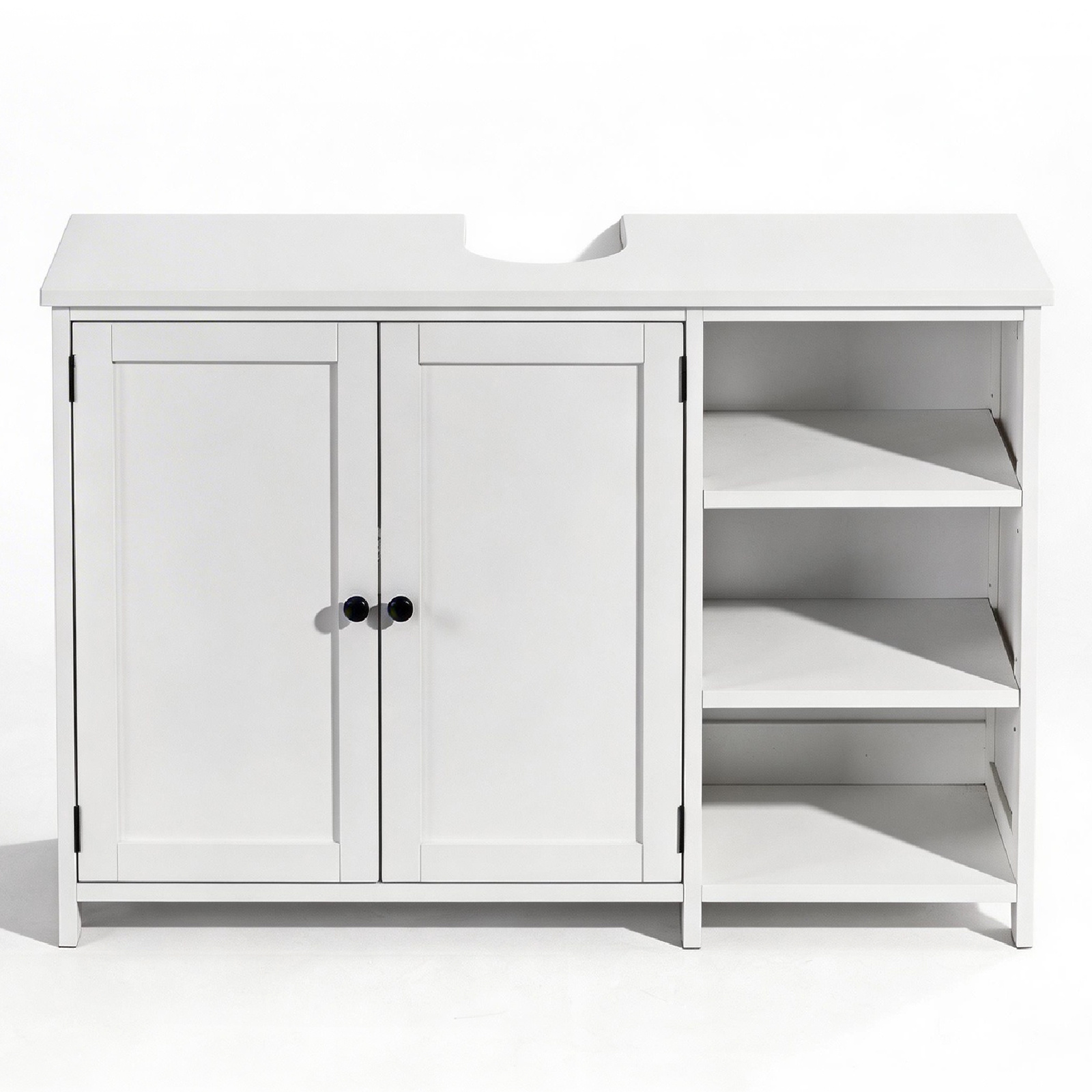 Image of White Bathroom Vanity Cabinet, Freestanding Bathroom Storage Cabinet With 2 Doors, Open Shelves And Shelves, Bathroom Sink Base Cabinet For Small Space, 90 X 42 X 60 Cm (washbasin Not Included)
