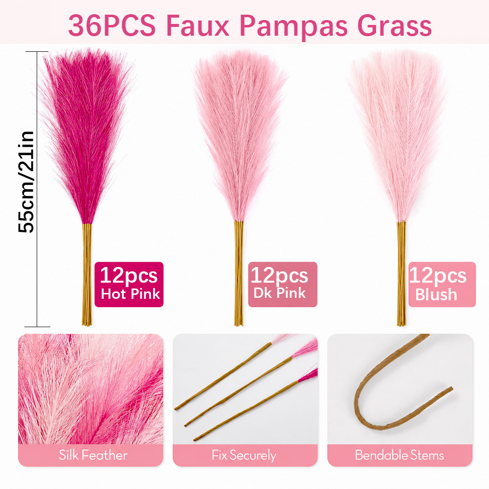 TEMU 36 stuks Pampasgras 21 inch Roze Nep Pampas Decor voor Thuis Slaapkamer Bruiloft Centrumstukken Feestdecoratie Kunstbloemen