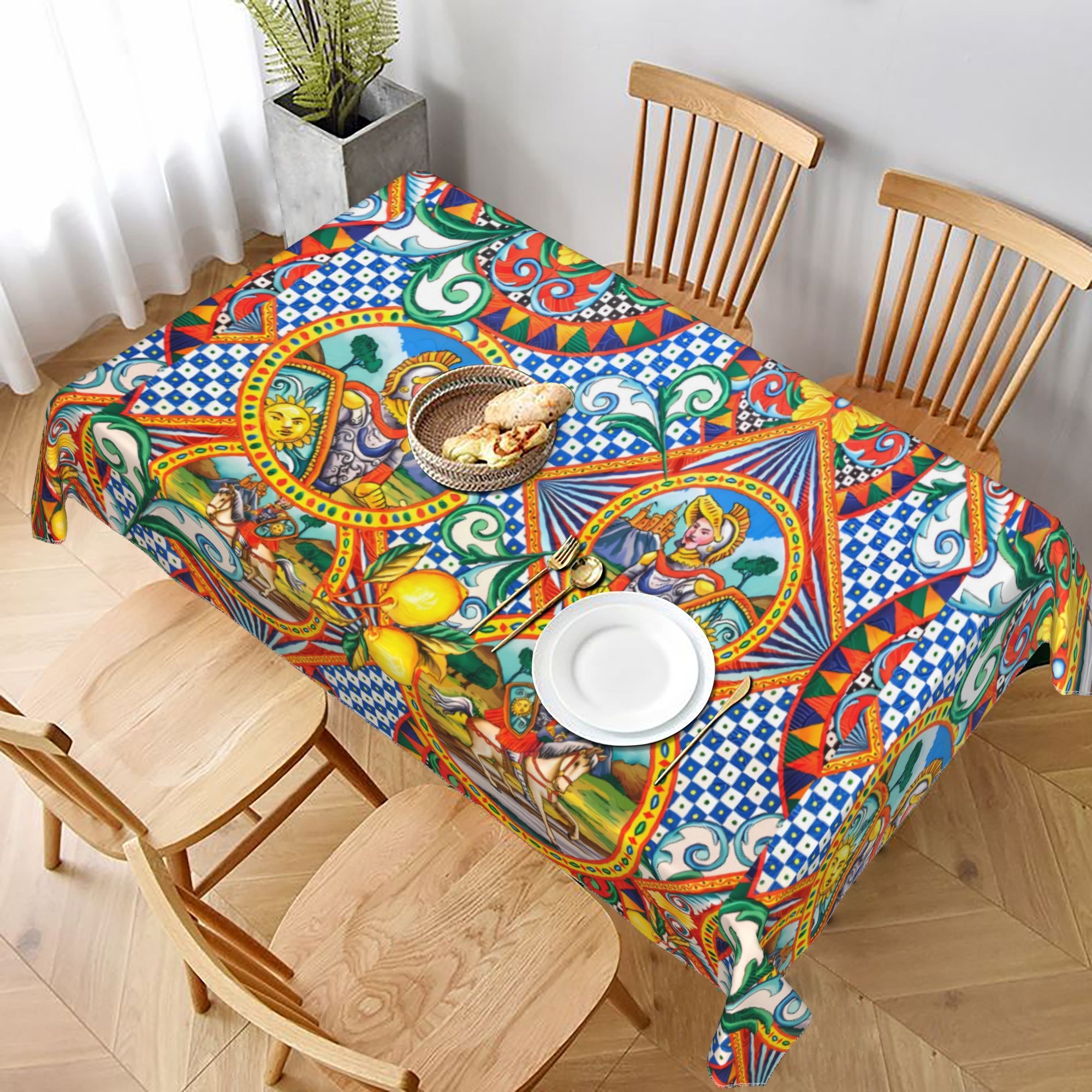 TEMU 2d] 1pc Soft Fashionable And Beautiful Art Tablecloth Vibrant Cultural Design With Greek Key And Mediterranean Patterns Washable Fabric Red Blue