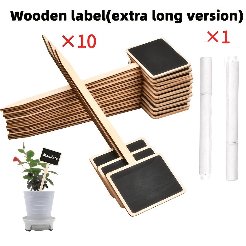 TEMU 11pcs Set/10 Wooden Chalkboard Plant Labels + Marker - Decorative Chalkboard Tags With Stakes, Suitable For Gardens, Flower Pots, Seedlings,