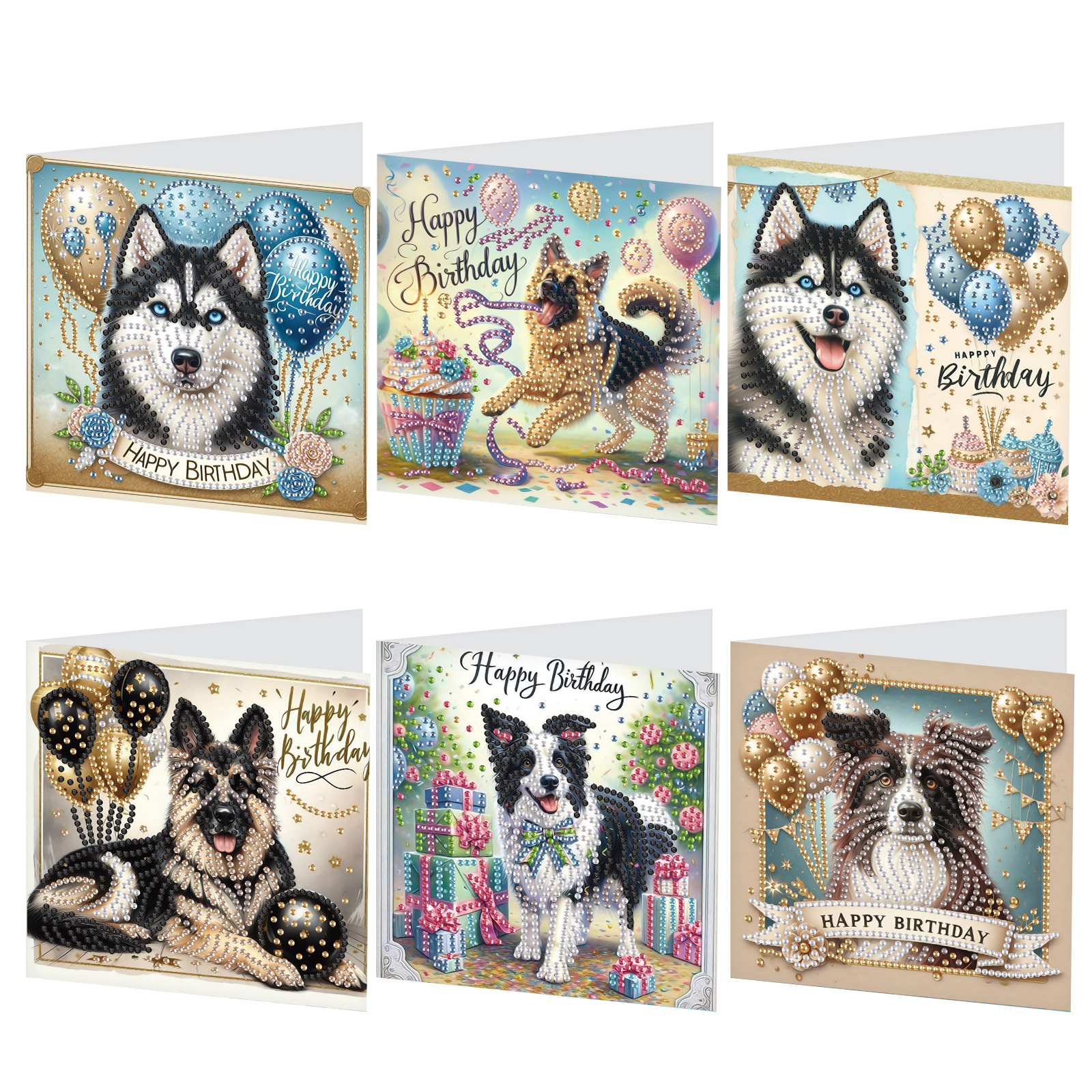 

6-pack Diamond Painting Greeting Cards Kit - Acrylic , Animal Dogs Theme, Special Shaped Diy Bead Art Craft, Includes Envelopes & Accessories, Birthday & Holiday Cards