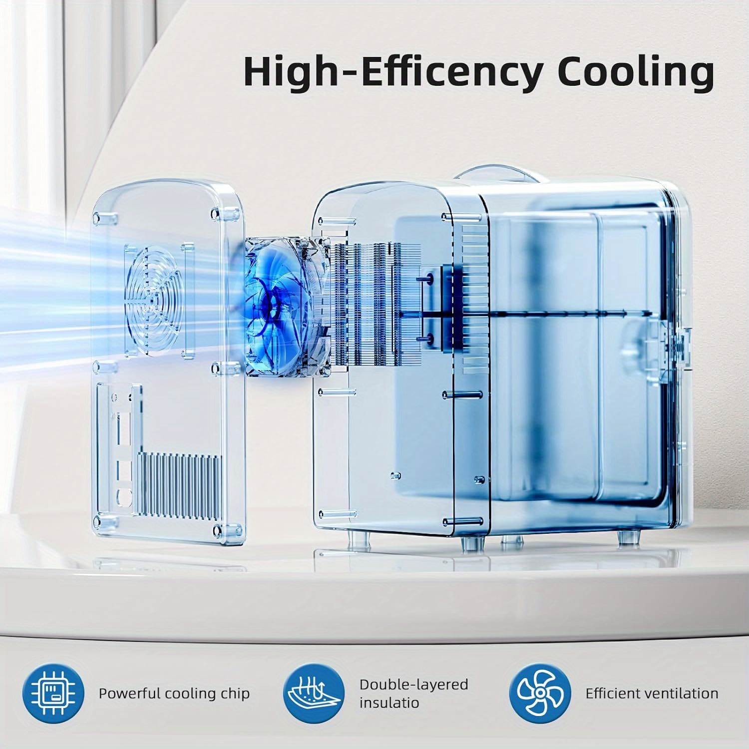 Portable Mini Fridge with Top-Mounted Door - 1.06gal Capacity, 6 Cans Storage, Compact Design for Bedroom, Car, Office & Dorm - Ideal for Cosmetics, Beverages & Food - Black PVC Square Cooler with Semiconductor Technology, 110-130V US Plug, Car Beverage Storage | Sleek Compact Design | Stylish Cooling, Mini Refrigerator