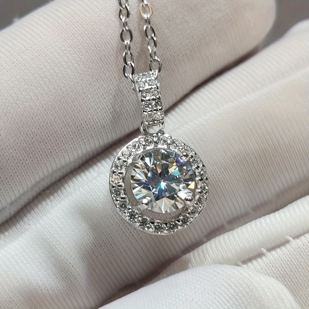 Women's Stylish S925 Moissanite Round Pendant Necklace, Gift for Her