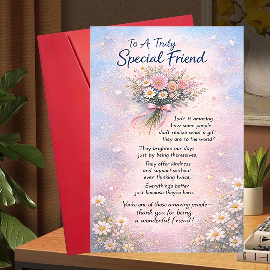 TEMU 1 Greeting Card + 1 Envelope Special Friend Greeting Card Floral Thank You Friendship Appreciation Gift For Best Friend Birthday Women Men