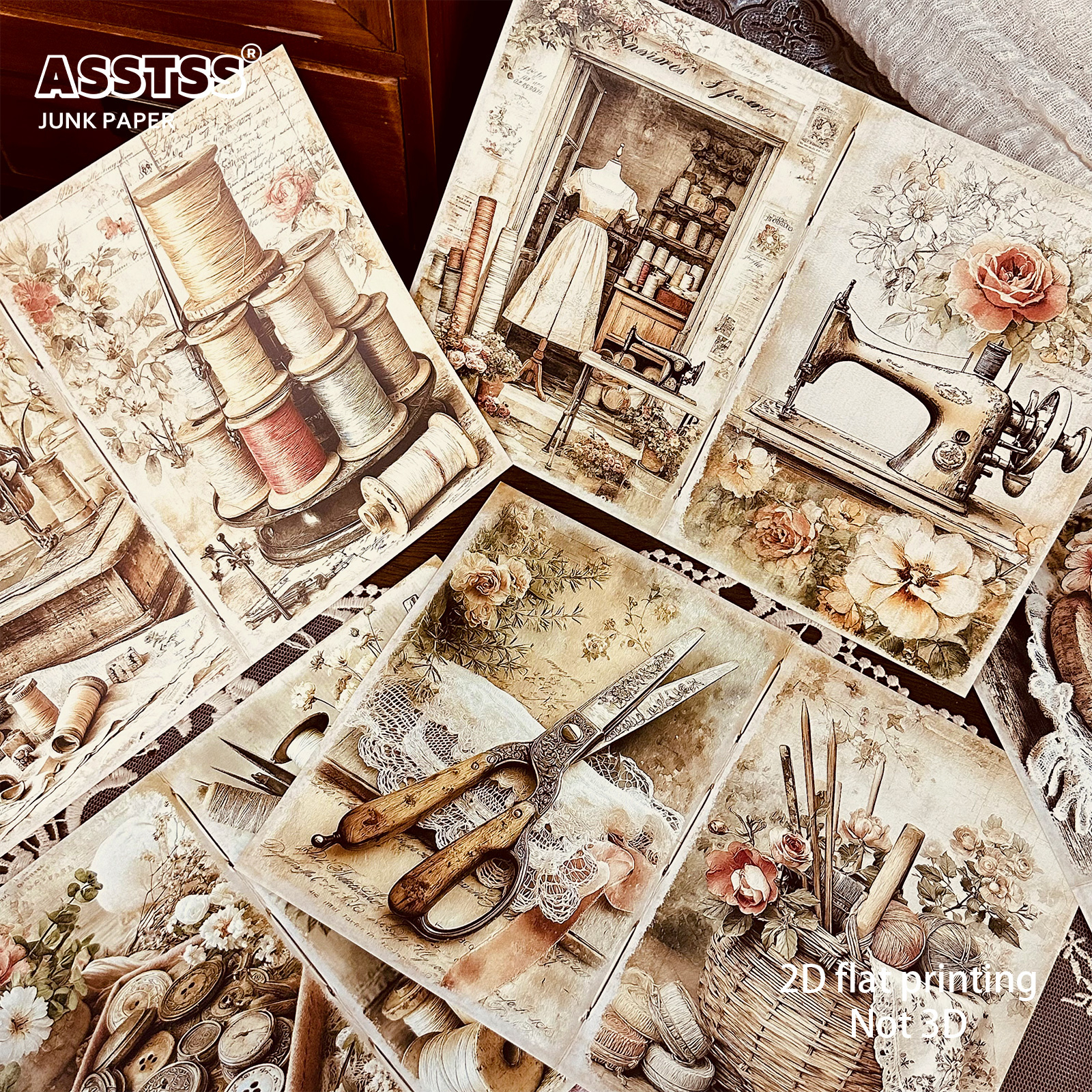 TEMU ASSTSS Lot de 20 feuilles A5 [Plat 2D] Thème couture de vêtements victoriens vintage pour journaux créatifs de récupération, de papier de