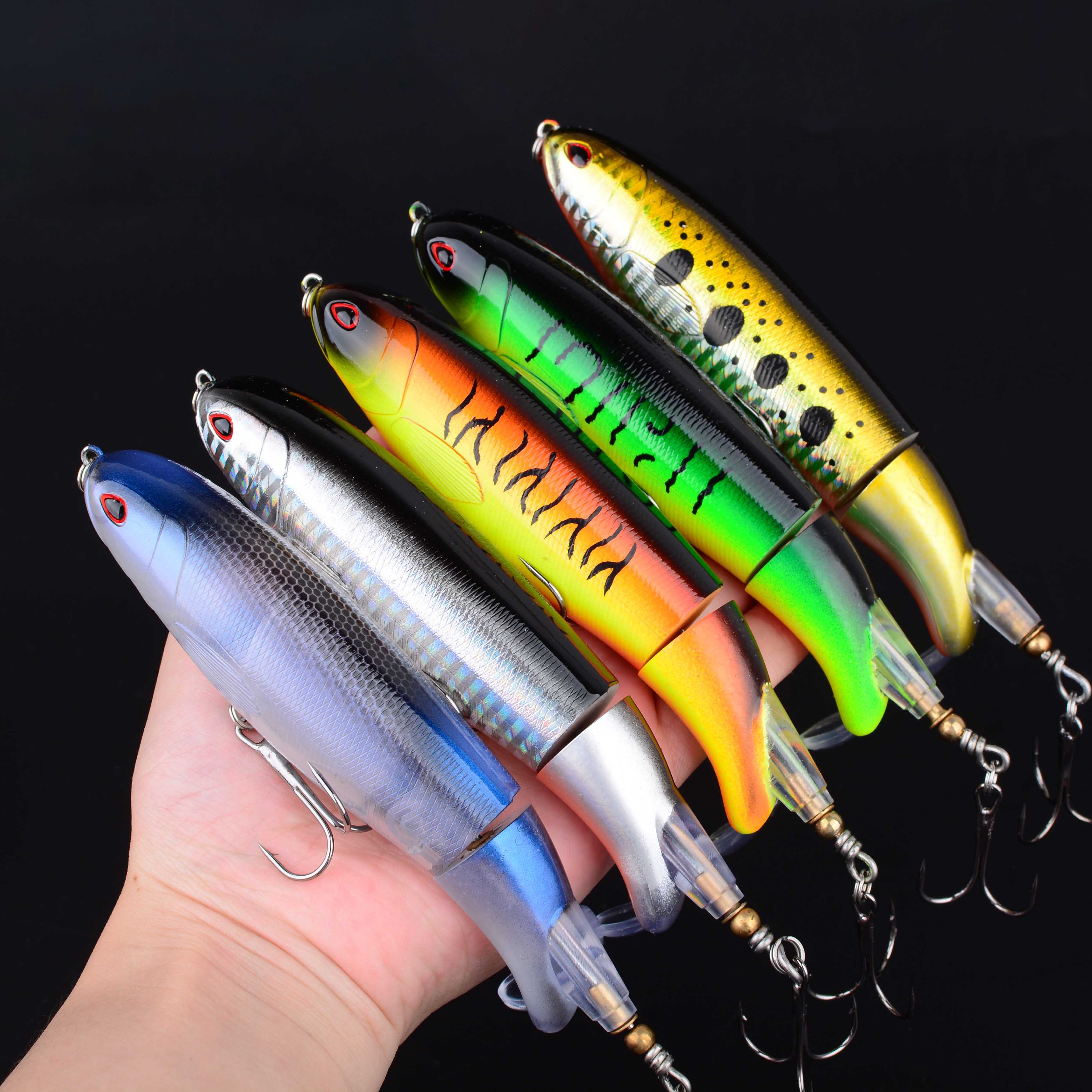5pcs Popper Fishing Lure Topwater Artificial Bait Hard Rotating Tail Fishing Tackle