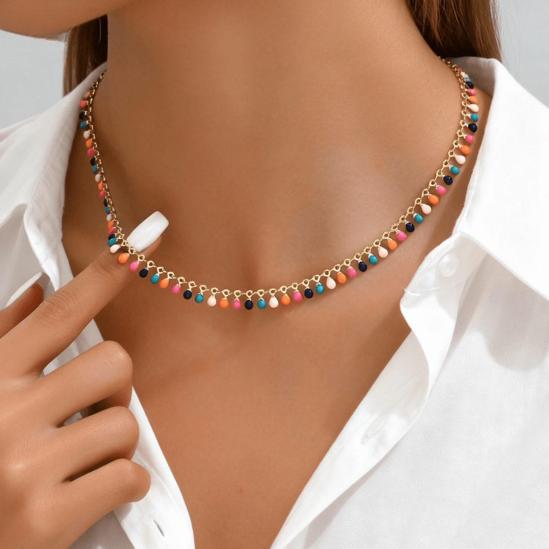 E-shop Zufällige Farbe Wassertropfen-Anhänger, 1 Stück, Damen Bohemian Bunter Tropfenöl-Wassertropfen-Anhänger Verstellbare Kette für , Urlaub, Partys,