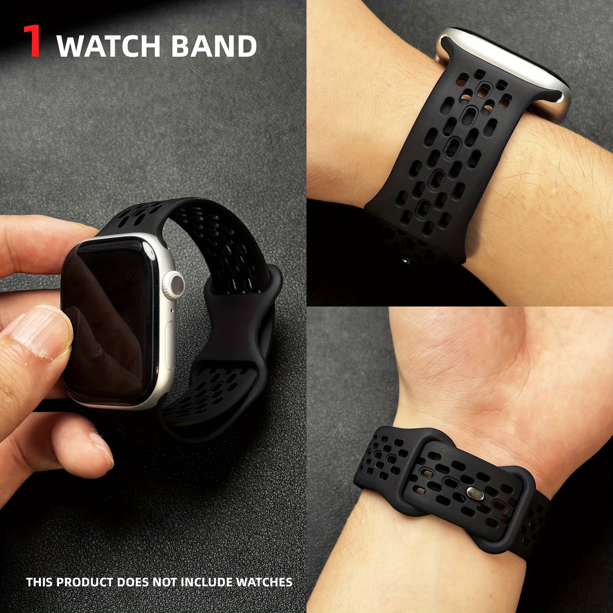 TEMU Bracelet de sport en silicone avec boucle papillon compatible avec 45 mm 44 mm 42 mm S10 46 mm 49 mm S10 42 mm 41 mm 40 mm 38 mm, bracelet de