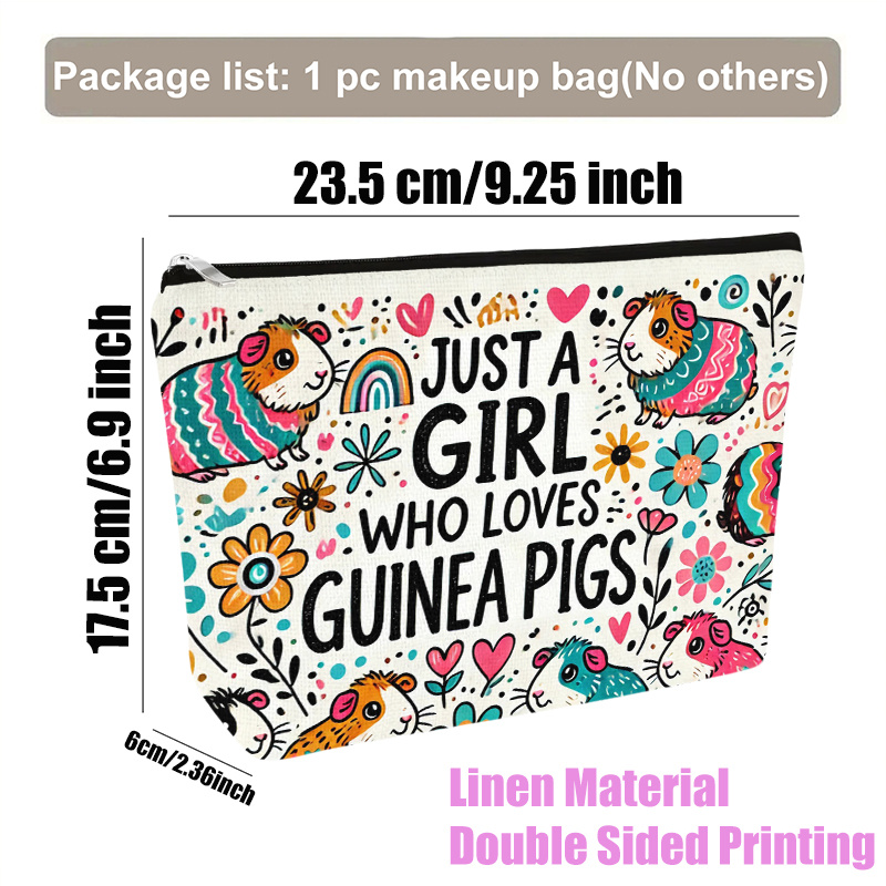 TEMU 1pc " Who Guinea Pigs" Trousse de Se Maquiller en Lin - Design Coloré avec Fermeture Éclair Sécurisée, Non Parfumée, Pochette de Cosmétiques de