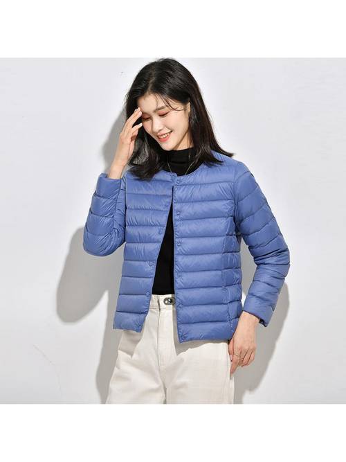2022 winter lightweight 50 duck down padded jacket for women with inner liner long sleeve round neck v neck two way wear fit short style duck down cross border