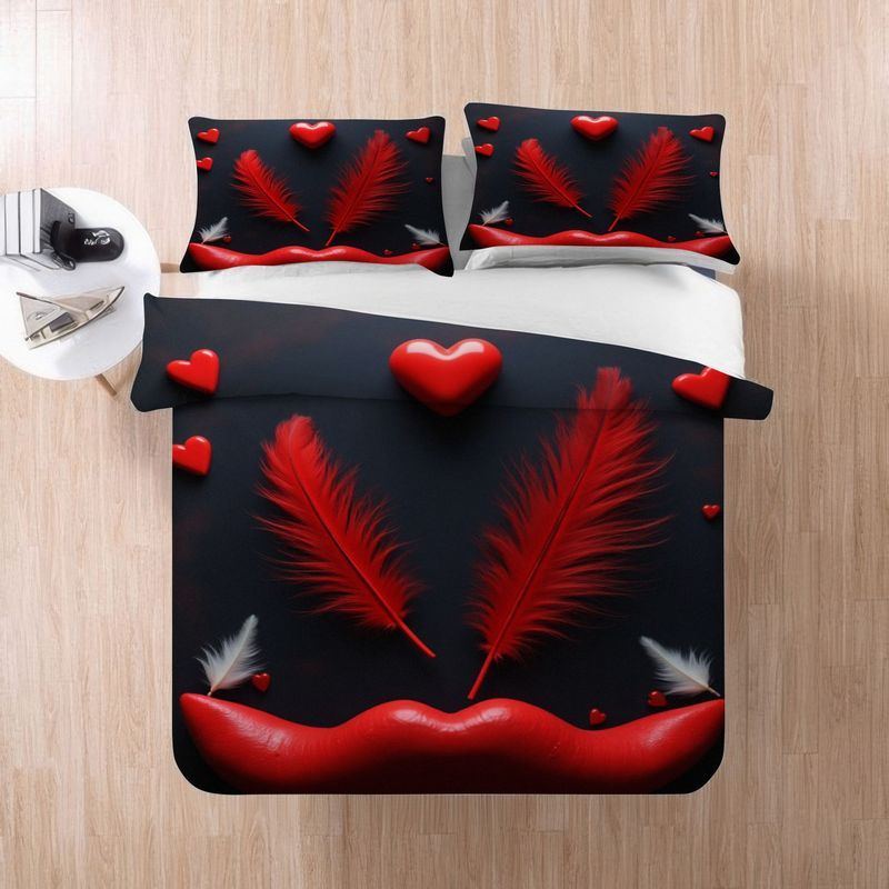 3pcs romantic   heart print bedding set, modern couple theme duvet cover soft microfiber bedroom set black background valentine s day design main bedroom   home bedding set 1 duvet cover + 2 pillowcases Product details 5