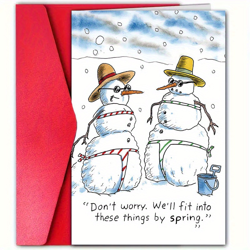 TEMU 1 Humorous Snowman Birthday Card With Red Envelope, Made Of High-quality Paper Material. Suitable As A Celebration Greeting Card For , Family,